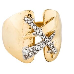 Alexis Bittar Gold Chunky Criss Cross Crystal Ring 7